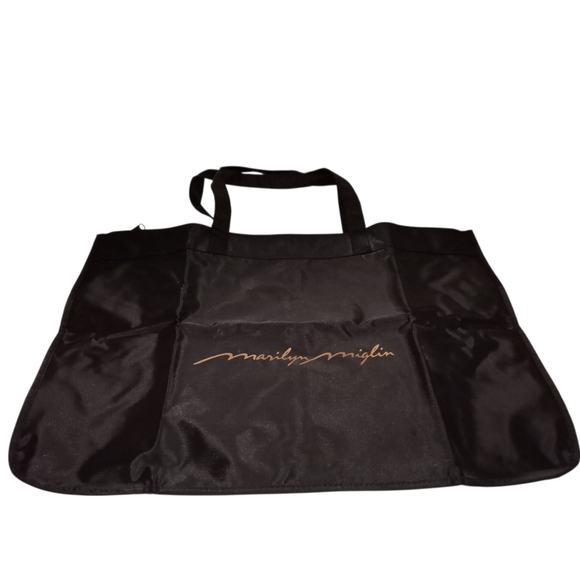 🏵 Marilyn Miglin Black Zippered Closure Travel Tote Bag with Gold Lettering - Picture 1 of 6